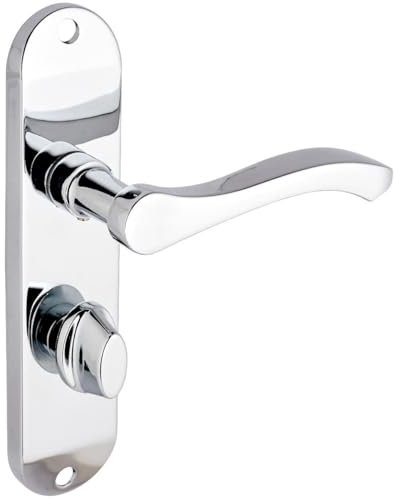 Designer Levers - Capri Contemporary Design Lever Door Handle - 1 Pair - Polished Chrome - Bathroom Door Handle - 180 x 40mm - with Thumbturn
