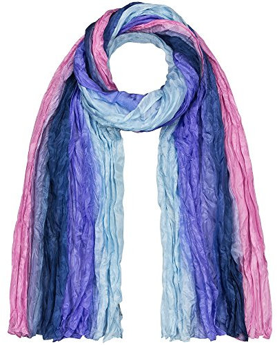 Japanwelt Seidentuch elegantes Damen Halstuch Crash-Schal 100% Seide silkroad 90 x 180 cm Streifen Blau Rosa Violett