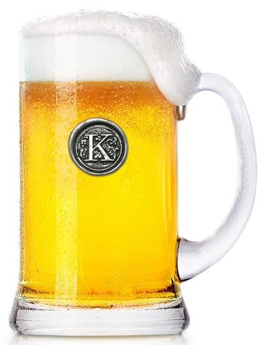 English Pewter Company 1 Pint Monogram Initial Beer Mug Glass Tankard - Personalized with Your Choice of Initial (K) [MON011]