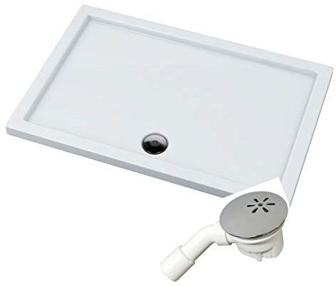 VBChome Duschwanne 90x120x5 cm Duschtasse Rechteck für Duschkabine Styroporträger flach Sanitär-Acryl Duschbecken stabil glatt weiß Dusche+ Ablaufgarnitur Viega Tempoplex