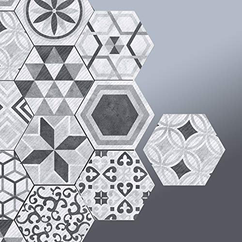 Prior.choice 10 Pezzi Grigio Esagonale Marocchino Autoadesivo Staccabile Antiscivolo Impermeabile PVC Rimovibile Bagno Cucina Decorazione Pavimento Piastrelle Piastrelle Adesivi