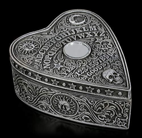 Figuren Shop GmbH Fantasy Schmuck-Schatulle in Herzform - Spirit Board | Gothic Schmuck-Dose mit mystischen Symbolen und Ornamenten, handbemalt