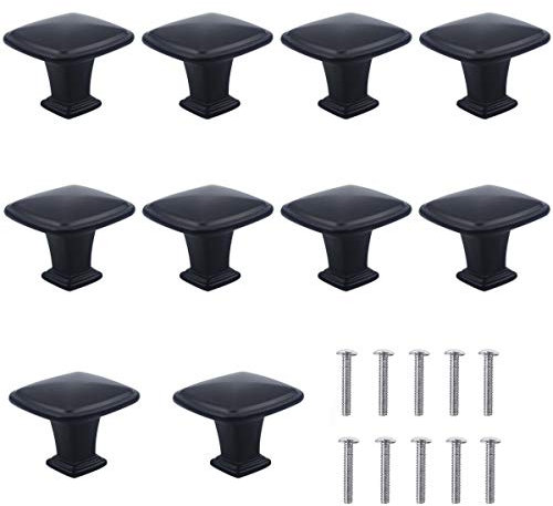 NATUCE 10PCS Matted Black Cabinet Knobs, Drawer Knobs, 30MM Aluminum Alloy, Single Hole Drawer Pull Handle, Cabinet Knobs, Door Pulls with Screws for Cupboard Wardrobe Furniture (Square)
