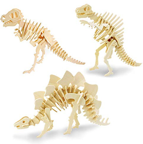 Georgie Porgy Hölzerne 3D Puzzle Sammlung Puzzle Modell Kit Baukasten Holzhandwerk Kinder Puzzle Spielzeug Alter 5+ Packung 3 (T-Rex Spinosaurus Stegosaurus)