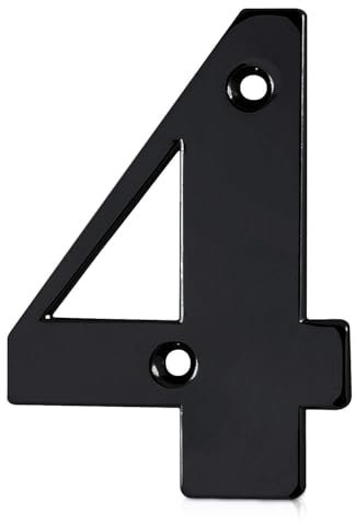 XFORT Matt Black Front Door Number 4, House Number Suitable for All Door Types including Wooden, uPVC, and Composite.