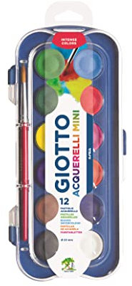 GIOTTO Acquerelli Mini - Boîte de 12 pastilles de gouache + pinceau
