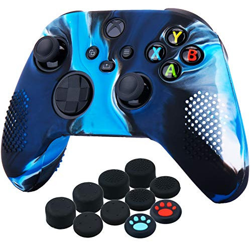 YoRHa Silicona Funda Piel Carcasas Cubierta para Xbox Series X/S Mando x 1 (Azul Camuflaje) con Agarres para el Pulgar x 10