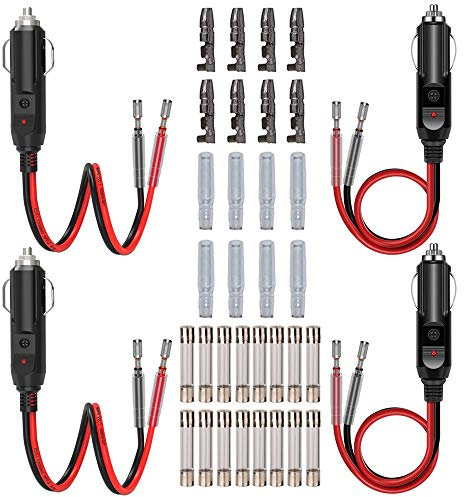 GTIWUNG 4Pcs Adaptateur Mâle pour Allume-Cigare avec Câble d'alimentation 16 AWG 12V/24V Universel, pour onduleur de Voiture, Pompe à air, Tasse électrique