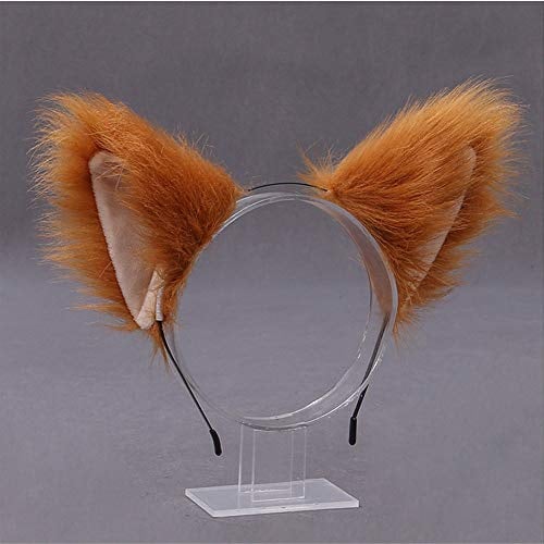 Faux Fur Fox Cat Ears Headband Hair Hoop Hairband Animal Ears Cosplay Party Costume Ears Headwear (Camel)