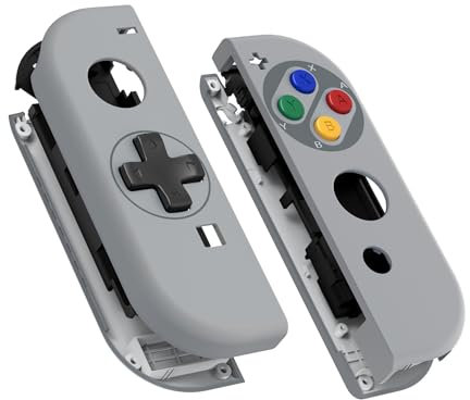 eXtremeRate Carcasa D-Pad Versión con Botones para Nintendo Switch & OLED Joycons, Cubierta Placa de Reemplazo con Herramientas - No Incluye Carcasa de Consola, SFC SNES EU