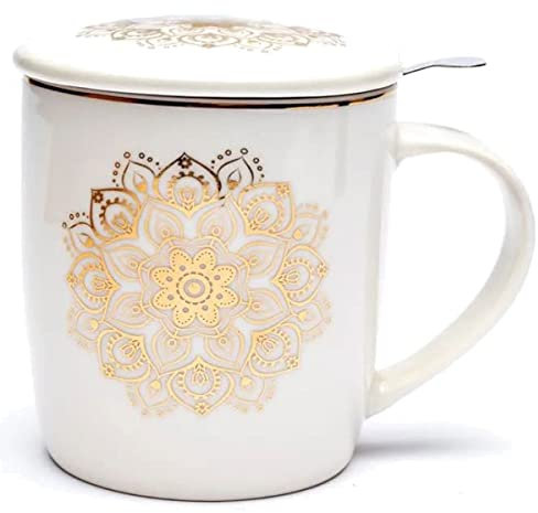 Zen et Ethnique Tazza bianca con infusore in metallo - Mandala