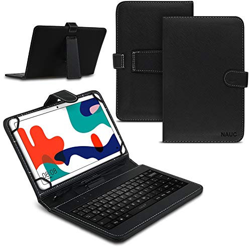 NAUCI Tablet Hülle kompatibel mit Blackview Tab 16 15 13 12 11 10 Pro 9 8 8E Tasche Tastatur Keyboard QWERTZ Schutzhülle Cover Standfunktion USB Schutz Case, Farben:Schwarz