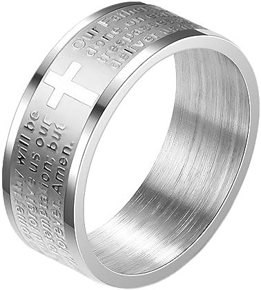 ZENSE - Herrenring mit Gravur Vaterunser-Gebet und lateinischem Kreuz ZR0152