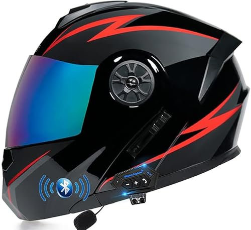 Motorcycle Helmets with Bluetooth Modular Flip Up Touring Helmets Built-in Dual-Speaker Bluetooth Headset with Microphone DOT/ECE Approved Crash Helmets,Pink A,S=55~56CM=