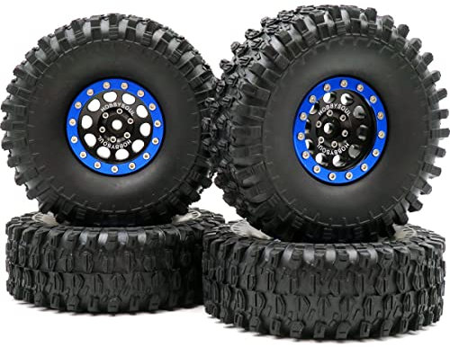 4 STK RC 1,9 Super Swamper Crawler Reifen höhe 120mm/4,72inch & Aluminium 1,9 Beadlock Rad Felge Sechskant 12mm Schwarz & Blau Farbe