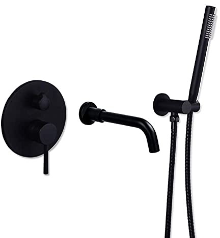 SXLSZ Badewannenarmatur mit Handbrauseset Duschset Duschsystem Wannenarmatur Duscharmatur 2-Griff Mischbatterie Brausearmatur mit Wanneneinlauf Schwarz,BlackFaucet