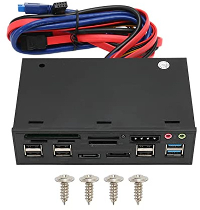 Interner 5,25-Zoll-Flash-Media-Kartenleser, 10-Gbit/s-Multifunktions-Medien-Dashboard mit USB3.0/2.0-Hub, SATA, ESATA, CF/M2/MS/MMC/TF/SD, Audio, Stromanschluss, Multi-Kartenleser