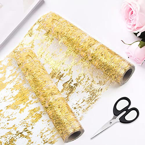Tischläufer Gold Tischdeko Hochzeit 2PCS Tischband mit Beschicht in Glänzend Golden 28cm x 5m für Hochzeit Party oder Festival Neujahr Ostern