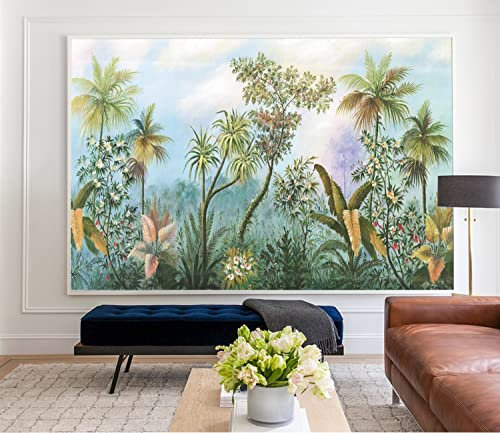 3D Papier Peint Panoramique Soie,410x280cm Papier Peint Jungle Tropicale, XXL Papier Peint Forêt, Personnalisé 3D, Décoration pour Salon, Chambre, Salle à Manger, Chambre D'enfant