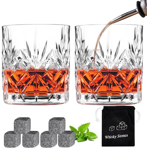 Whisky Gläser 2 Stück Crystal Whiskey Gläser 2er Set 30cl/300ml-Schwere Old Fashioned Whiskey Gläser für Whiskey Scotch Bourbon