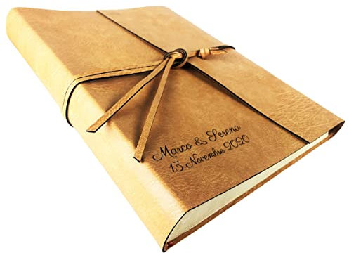 TriVin Art -Double Bott- Handgefertigtes Fotoalbum, hergestellt in Italien, aus feinem Kunstleder, personalisierbar mit Gravur. Ideal für jede Veranstaltung (Honig/Honig - mit Gravur)