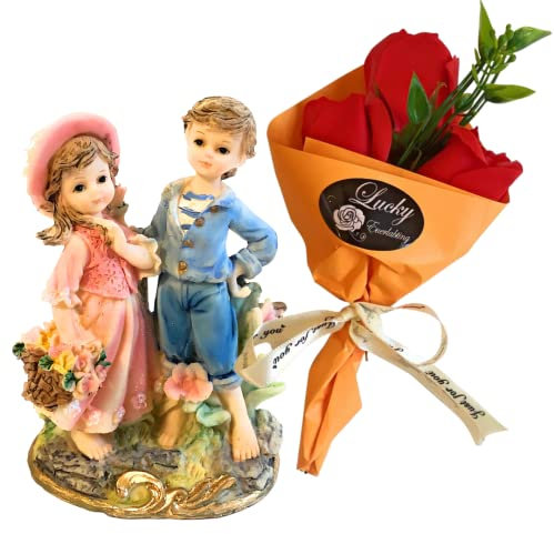 Idee Regalo Festa della Mamma 2025 - Bouquet Con Rose Rosse Artificiali + Statuetta In Resina - Regalo Compleanno | Mamma|Nonna |Donna (Fioristi)