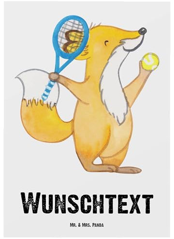 Mr. & Mrs. Panda Personalisierte Postkarte Fuchs Tennis spielen - Geschenke, Personalisierbar, Ansichtskarte mit Namen, Geschenk, Bedrucken, Karte, Tennisclub, Grußkarte Wunschtext, Ballsportart