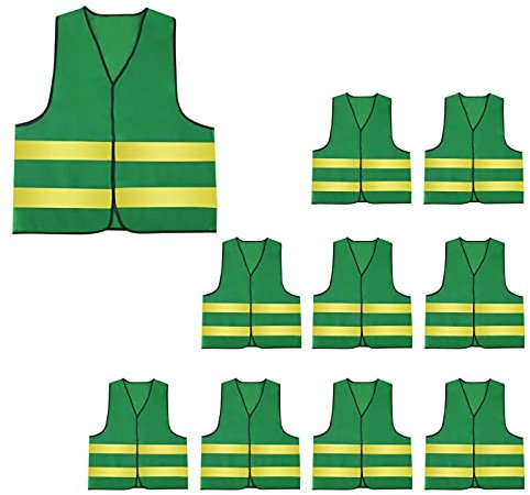 SEAUR Rettungsweste Auto Warnwesten Set Unisex Reflektorbänder Sicherheitsdienst Erwachsenenwesten Arbeitsweste Warnschutzweste Unfallwesten Packung mit 10 Neongrün