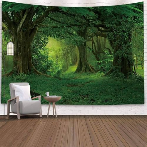 Mesnt Wandteppich Natur, Wandbehang Natur Landschaft Baum Grün, Wohnzimmer Schlafzimmer Picknickdecke Teppich Yogamatte Wanddeko (350x256cm)