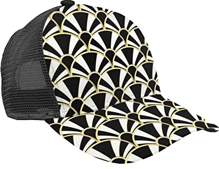 KJHBVND Art Deco Fan Cap Baseball Cap Verstellbare Anti UV Sonnenhut Gewaschene Baumwolle Outdoor Dad Hut für Männer Frauen Schwarz, Schwarz , One size