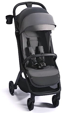 Kinderkraft NUBI 2 Poussette légère, jusqu'à 22 kg, poussette pliable automatique, capote imperméable avec filtre UPF50+, poids léger (8 kg), position allongée, ceintures de sécurité à 5 points, Gris