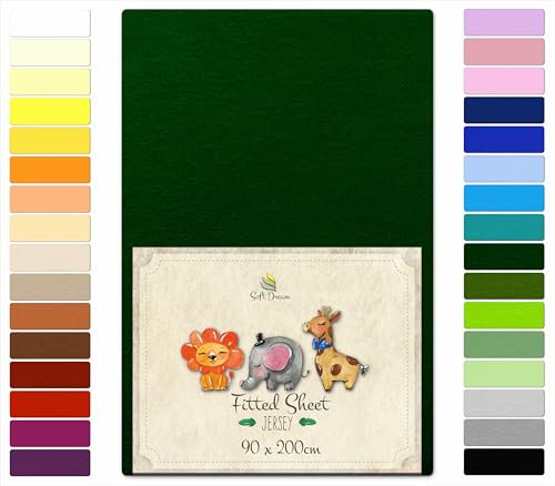 Soft Dream Spannbettlaken 90x200 cm - Premium Qualität - 100% gekämmte Baumwolle Jersey -Spannbetttuch für Kinderbett Juniorbett - OekoTex Zertifiziert - Made in EU - Malachit