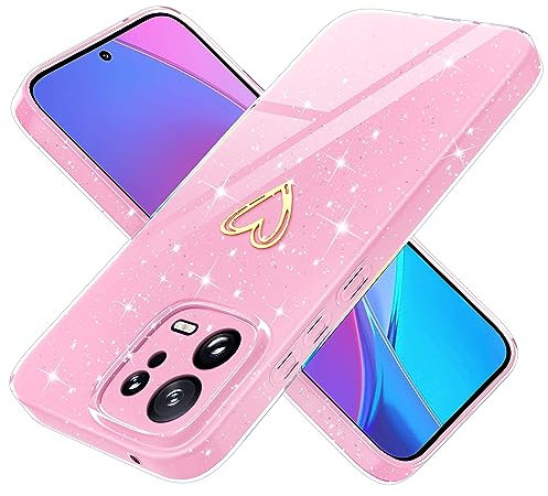 Yichxu Cover per Xiaomi 13 Custodia Glitter TPU Silicone Brillantini Motivo Cuore Sottile Morbid Antiurto Paraurti Protettiva Case per Xiaomi 13 5G (6.36), Rosa
