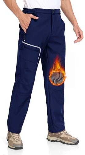 MoFiz Herren Wanderhose Warm Gefüttert Outdoorhose Wasserdicht Skihose Softshellhose Winddicht Arbeitshose für Winter B- Marineblau EU L