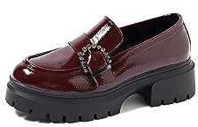 QUEEN HELENA Mocassini con Fibbia Casual Eleganti con Plateau Francesine con Tacco Donna X29-68 (Bordeaux, 37)