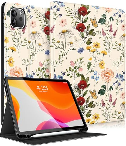 Pegmode per iPad Pro 12.9 Custodia Donne Ragazze Cute Flower Folio Cover Girly Pretty Kawaii Floral Fashion Design Con Portapenne Smart Cover per Apple iPad Pro 12.9 Pollici Custodie