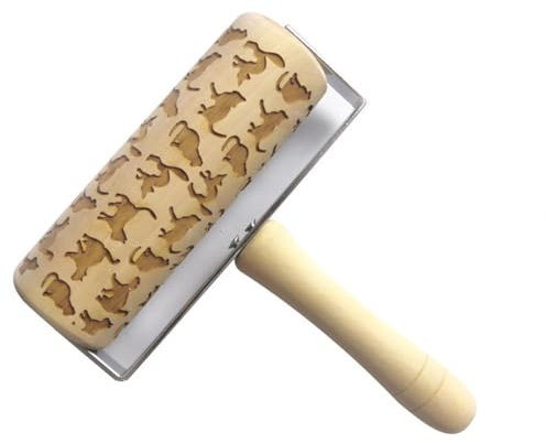 Geprägtes Nudelholz aus Holz, 3D-Nudelholz, Weihnachtskatze, Schnee-Blumenmuster, graviert, geprägtes Nudelholz für Weihnachten, Fondant, Pizza, Kuchen, Gebäck, Ton, Basteln, Katze