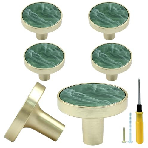 Bonsicoky Lot de 6 boutons ronds dorés pour tiroirs de commode, armoire de cuisine, porte, meubles décoratifs, vert