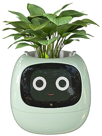 Masdio Smart Flowerpots, with Artificial Intelligence, Time Temperature Display, and Numerous Expressive Animations Based On The Environment, for Interior Decoration (Green)