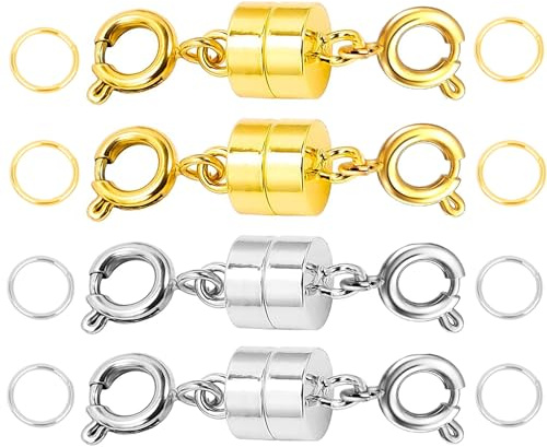 AD Beads Double Magnetic Jewelry Clasps and Closures14K Gold Plated and Silver Plated with Jump Rings,Bracelet Extender & Necklace Clasps for DIY Jewelry Making (4 Pcs / 2 Pcs Gold & 2 Pcs Silver)