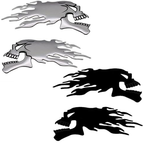 YOCDNOV 2 Paar 3D Kraftstofftank Flamme Totenkopf Aufkleber - Dämon Schädel Universell Tankaufkleber Wasserdicht Motorrad Tankpad Lackschutzfolie Kratzschutz (schwarz + Silber)