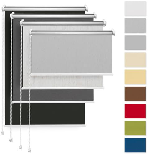 Rettika Verdunkelungsrollo ohne Bohren, für Fenster, Breite 120 cm, Höhe 150 cm, Graues Flachs Farbe, Klemmfix Montage, Jalousien Fenster, Fenster rollos für innen, Klemmrollo