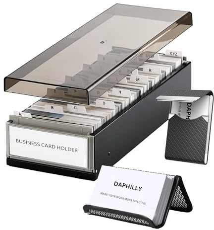 Business Card Holder with A-Z Tabs, Metal Organizer Box Stores 800 Cards