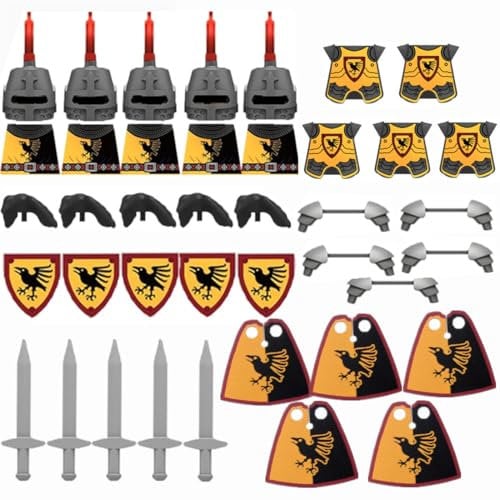 YLtremker Mittelalterliche Krieg Panzerung Waffen Bausteine Set, Custom Rom Krieg Pferde Rüstung Waffen Modell Spielzeug für Minifiguren (Yellow Set)