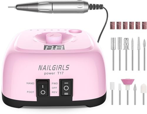 Ponceuse pour Ongles Professionnelle,NAILGIRLS 11 en 1 Lime Manucure Electrique 35000RPM Vitesse Réglable Lime à Ongles Electrique,Intelligente Ponceuse Manucure Pédicure Electrique Pédale