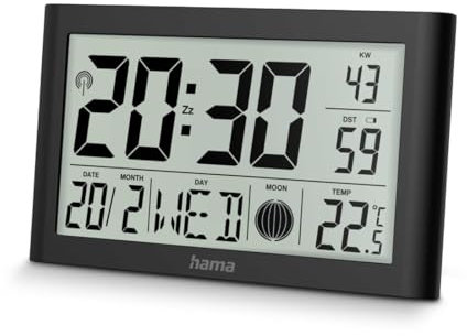 Hama Martinique Digital Wall Clock, Radio-Controlled Clock with Thermometer, b