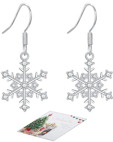 HEEYA Weihnachtsohrringe Ohrringe Schneeflocken Damen mit Glänzende Zirkon Tropfen Hängende Ohrringe Silber 925 Weihnachten ohrstecker Geschenk Weihnachten für Frauen