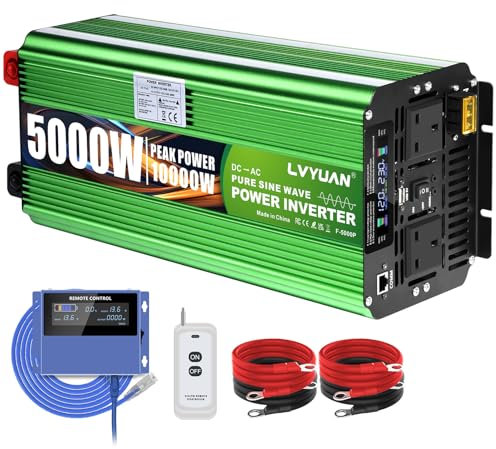 LVYUAN 5000W Pure Sine Wave Power Inverter DC 12V to AC 240V Voltage Converter with Wireless Remote Control and LCD Wired Remote Control, for RV,Trucks,Boats,Camping,Emergency Supply