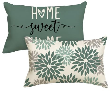 Artoid Mode Juego de 2 fundas de cojín con diseño de dalias, color verde agua, 30 x 50 cm, primaveral, para sofá, salón, exterior