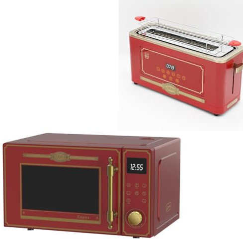 Kaiser Empire M 2530 RotEm - Forno a microonde da 25 l, con griglia ad aria calda, 25 funzioni + tostapane retrò T 4000, colore: Rosso